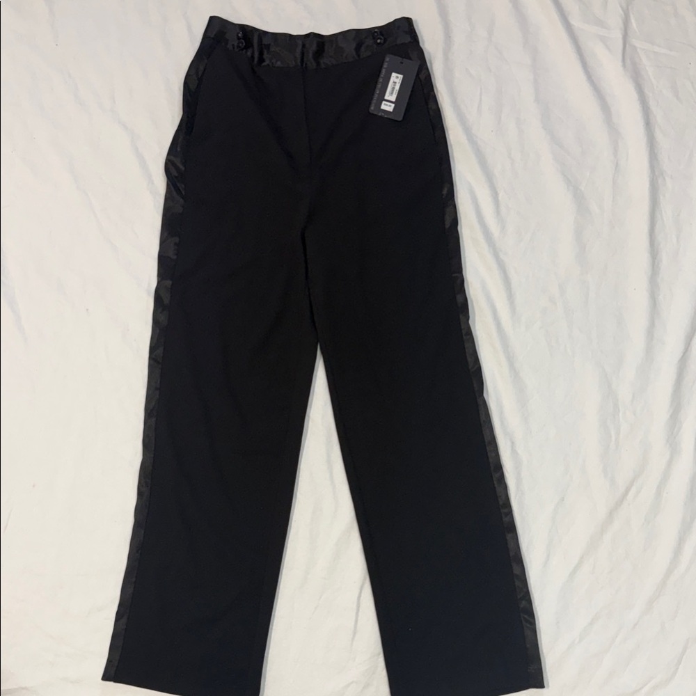 Muse Black Satin-Trim Straight Leg Pants - Picture 7 of 13